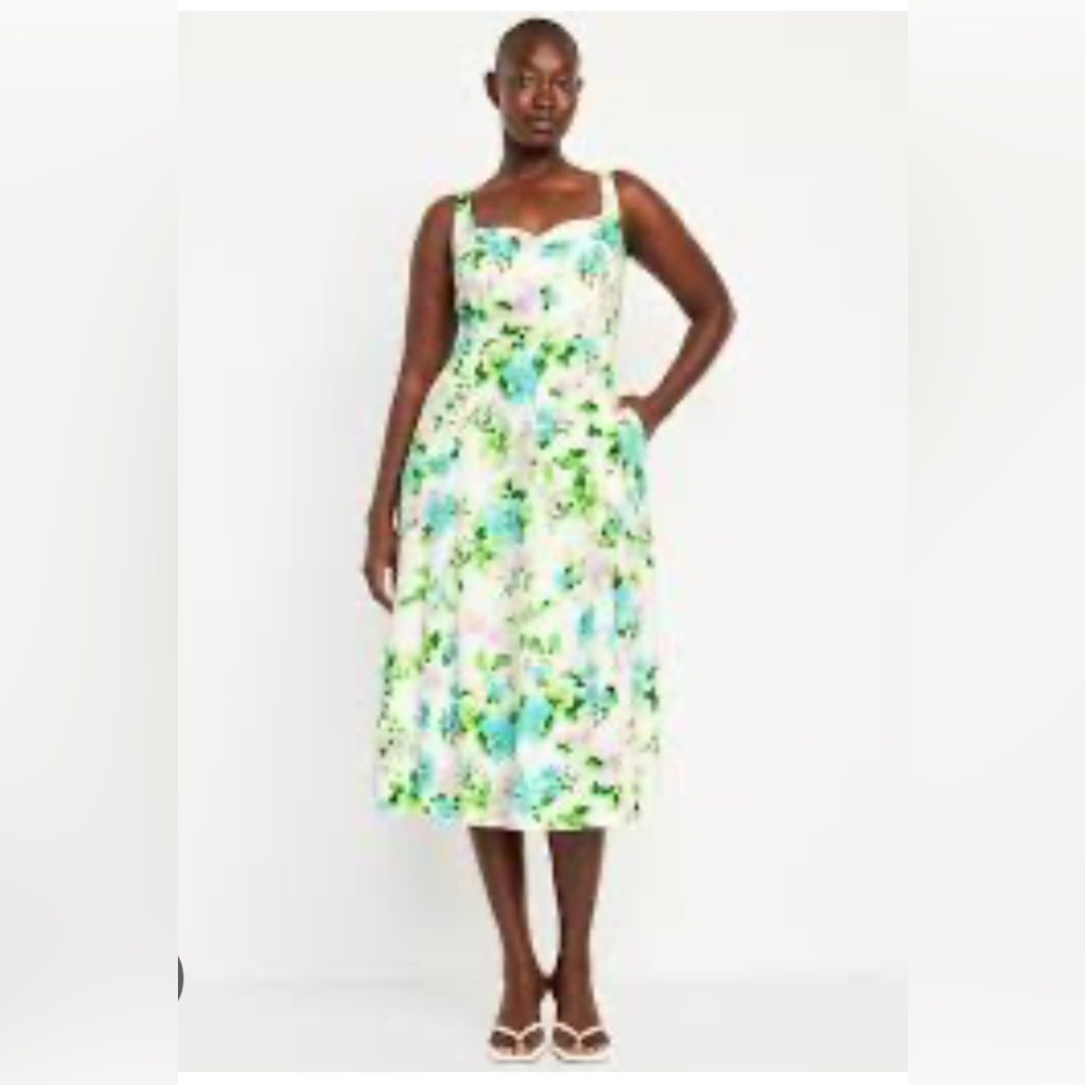 Fit & Flare Linen-Blend Midi Dress M